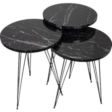 Bambeds Mobilya Mermer Desenli Metal Ayaklı 3 Lü Zigon Sehpa Takımı