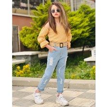 Modavals Yırtık Kotlu Askılı Bürümcük Kumaşlı Kız Çocuk Kombin