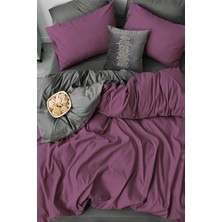 HAIFISCH Mürdüm -Füme Ranforce Doğal Pamuklu Çift Kişilik Çift Traflı Iki Renk Nevresim Takımı