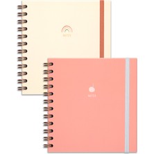 Matt Notebook 15X15 cm Kare 2'li Set Spiralli Çizgili Tarihsiz Not Defteri Gökkuşağı