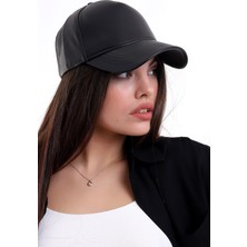 Deafox Siyah Deri Ayarlanabilir Şapka