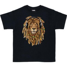 TakeTshirt Rastalı Aslan Çocuk Tişört Siyah Unisex