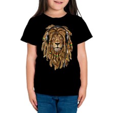 TakeTshirt Rastalı Aslan Çocuk Tişört Siyah Unisex