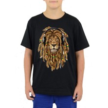 TakeTshirt Rastalı Aslan Çocuk Tişört Siyah Unisex