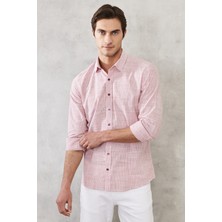 ALTINYILDIZ CLASSICS Erkek Bordo Slim Fit Dar Kesim %100 Pamuk Klasik Yaka Çizgili Gömlek
