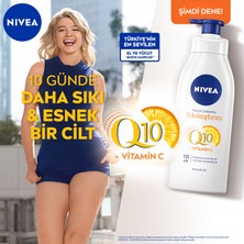 NIVEA Sıkılaştırıcı Vücut Losyonu Q10 + C Vitamini (400ml), 48 Saat Vücut Nemlendirme, 10 Günde Sıkılaşma, Normal Ciltler için, Vücut Bakım