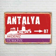 Trend Poster Antalya Plaka Retro Ahşap Poster