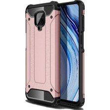 Case 4U Xiaomi Redmi Note 9S / Note 9 Pro Kılıf Military Armor Çift Katmanlı Crash Silikon Kılıf + Cam Ekran Koruyucu Rose Gold