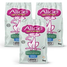 Alice Light & Sterilised Somonlu Karidesli - Kısırlaştırılmış / Kilolu Kediler Için 3x1 kg ( 3 Adet 1 Kg)