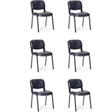 By Osso 6 Adet Siyah Suni Deri Form Sandalye