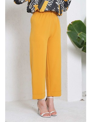 İmaj Butik Duble Geniş Paça Krep Pantolon/hardal
