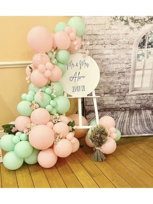 Trend Hediye Sepeti Pastel Pembe Mint Yeşili Balon 50  Adet ve 5 M Balon Zinciri