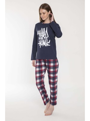 Moto Angela Vish Kadın %100 Penye Baskılı Lacivert Pijama Takımı