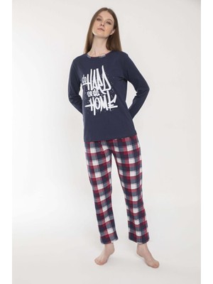 Moto Angela Vish Kadın %100 Penye Baskılı Lacivert Pijama Takımı