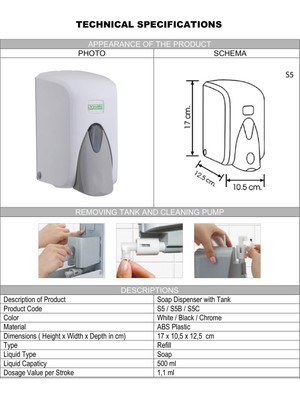 Şeker Portakalı Yayıncılık Vialli S5B Hazneli Sıvı Sabun Bulaşık Deterjan Şampuan Duş Jeli Dezenfektan Dispenseri 500 ml Siyah