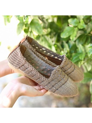 Pabucmarketi Krem Örgülü Kadın Babet Ayakkabı