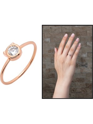 Online Hediye Sepeti Kurdela Tasarım Roz Renk 925 Ayar Gümüş Bayan Tektaş Yüzük