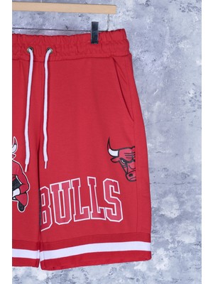 Outcastwear Oversize Penye Bulls Kırmızı Şort
