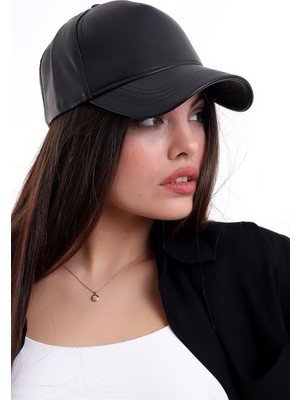 Deafox Siyah Deri Ayarlanabilir Şapka