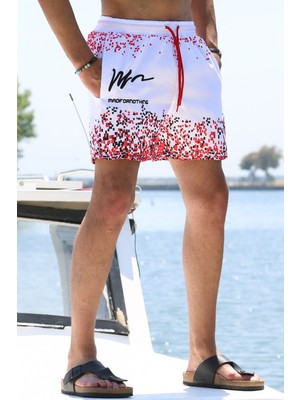 Madmext Kırmızı Baskılı Cepli Deniz Şortu 5782