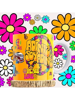 Remonz 1960'LAR Hippie Temalı Kişiye Özel Isimli Kupa Bardak