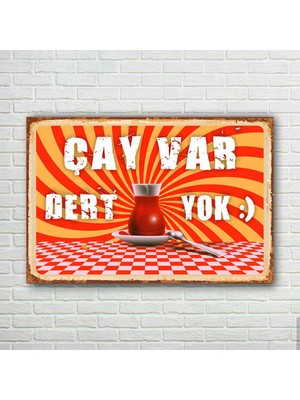 Trend Poster Çay Var Dert Yok Retro Ahşap Poster