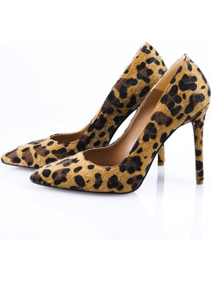 ShoeSSpring Tüylü Leopar Stiletto