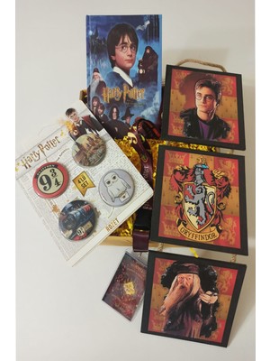 Alanç Harry Potter Rozet Seti, Defter, Ahşap Duvar Süsü, Boyun Askı ipi Hediye Seti