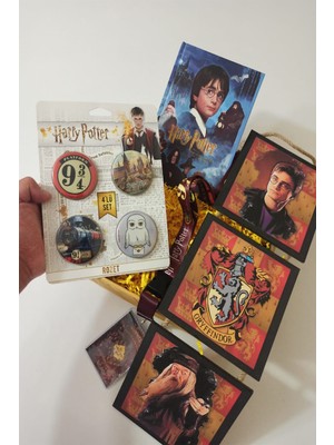 Alanç Harry Potter Rozet Seti, Defter, Ahşap Duvar Süsü, Boyun Askı ipi Hediye Seti