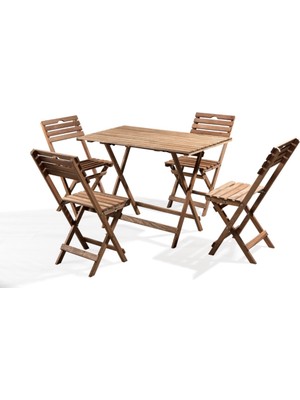 Barış Ahşap Ahşap Katlanır 4 Kişilik Masa Sandalye Takımı Balkon Bahçe Teras Masa Seti