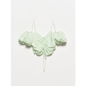 50154 Balon Kollu Crop Top-Mint