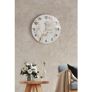 Duvar Saati - Cam - Sessiz Akar - Yapay Güller Çap 37