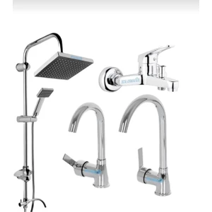 Robot Duş Armut Kuğu Mutfak Lavabo Banyo Bataryası Musluğu Çeşmesi 4'lü Set