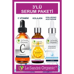 Le Sandre Organics Cilt Bakım Serum Seti Hyaluronic Acid + C Vitamini + Collagen Serum 30 ml 3'lü