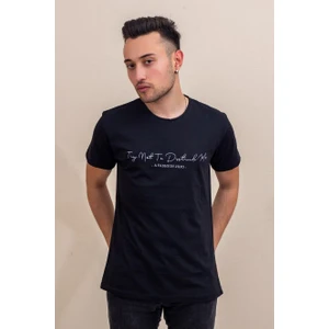 Azıcık Akıllı Siyah El Yazısı Imza Baskı Normal Kesim Bisiklet Yaka Erkek T-Shirt 22ETSHEYAZ