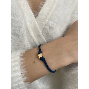 Amoure Gold 14 Ayar Altın Küplü Unisex Bileklik Petrol Mavisi