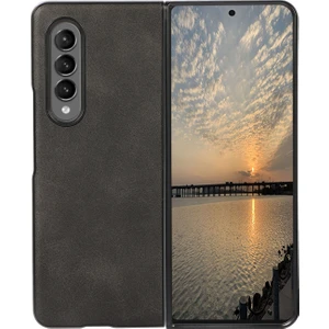 Samsung Galaxy Z Fold4 Siyah Için Iki Renkli Buzağı Doku Telefon Kılıfı (Yurt Dışından)