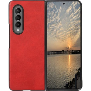 Samsung Galaxy Z Fold4 Kırmızı Için Iki Renkli Buzağı Doku Telefon Kılıfı (Yurt Dışından)