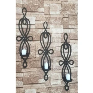 3'lü Ahşap Duvar Mumluğu