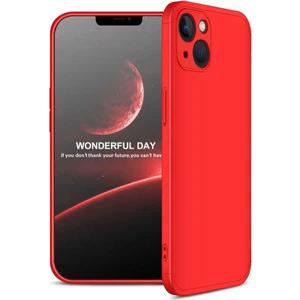 Case 4U Apple iPhone 13 Kılıf 3 Parçalı Tam Koruma Sert Mika Ays Kapak Kırmızı