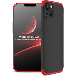 Case 4U Apple iPhone 13 Mini Kılıf 3 Parçalı Tam Koruma Sert Mika Ays Kapak Siyah Kırmızı