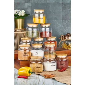 Fbz Home 12'li Lüx 500 ml Etiketli Kapaklı Cam Kavanoz Saklama Kabı Baharatlık Seti