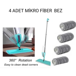 Spin Mop Sprey Mop Deterjan Hazneli 4 Adet Yedek Mop Spreyli Temizlik Paspası