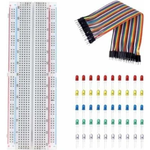 Rakun Robotik 3'lü Set 830 Pin Breadboard 40 Pin Erkek-Erkek Jumper Kablo 50 Adet 5mm LED (5 Renk)