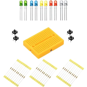 Rakun Robotik Mini Breadboard - 10 Adet Karışık LED - 30 Adet Direnç - 4 Adet Buton Paketi