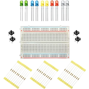 Rakun Robotik Orta Boy Breadboard - 10 Adet Karışık LED - 30 Adet Direnç - 4 Adet Buton Paketi