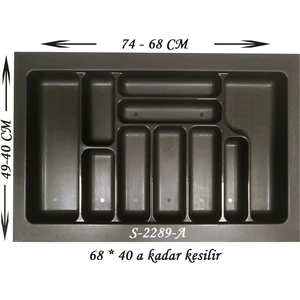 Çekmece Içi Plastik Kaşıklık Antrasit Antibakteriyel S-2289-A En:74-68 D:49-40 cm Arası Kesilebilir 10 Göz 80 cm Modül