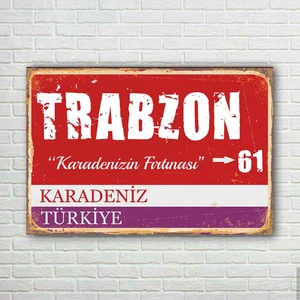 Trend Poster Trabzon Plaka Retro Ahşap Poster