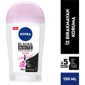 NIVEA Kadın Stick Deodorant Black&White Invisible Clear 48 Saat Anti-perspirant Koruma  40ml