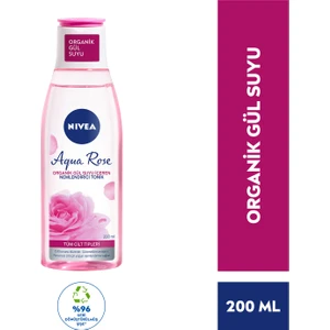 NIVEA Aqua Rose Organik Gül Suyu İçeren Nemlendirici Tonik (200ml) Tüm cilt tipleri için 24 Saat Yüz Nemlendirici
